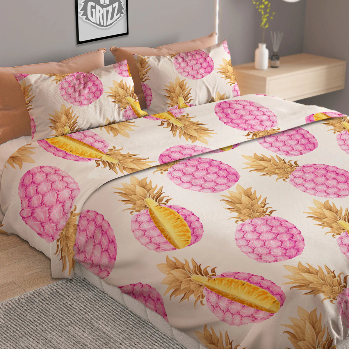 Pineapple Pink Vintage Print Pattern Duvet Cover Bedding Set - Image 2