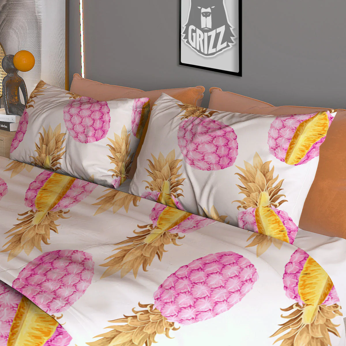 Pineapple Pink Vintage Print Pattern Duvet Cover Bedding Set - Image 3