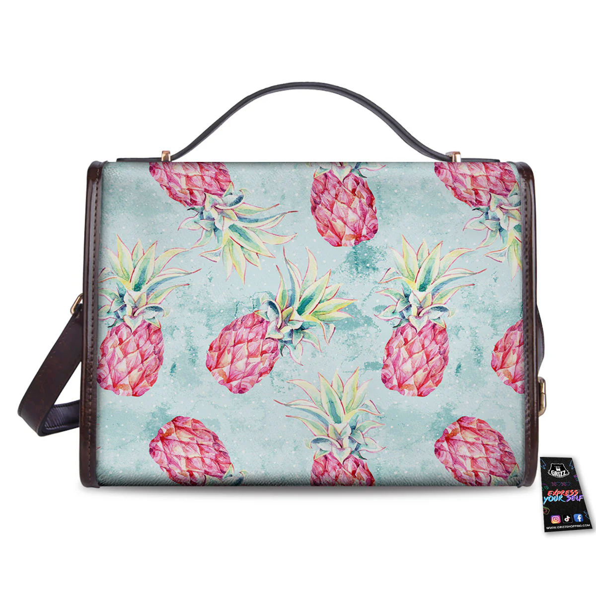 Pineapple Pink Watercolor Print Pattern Women's Satchel Bag - Image 2