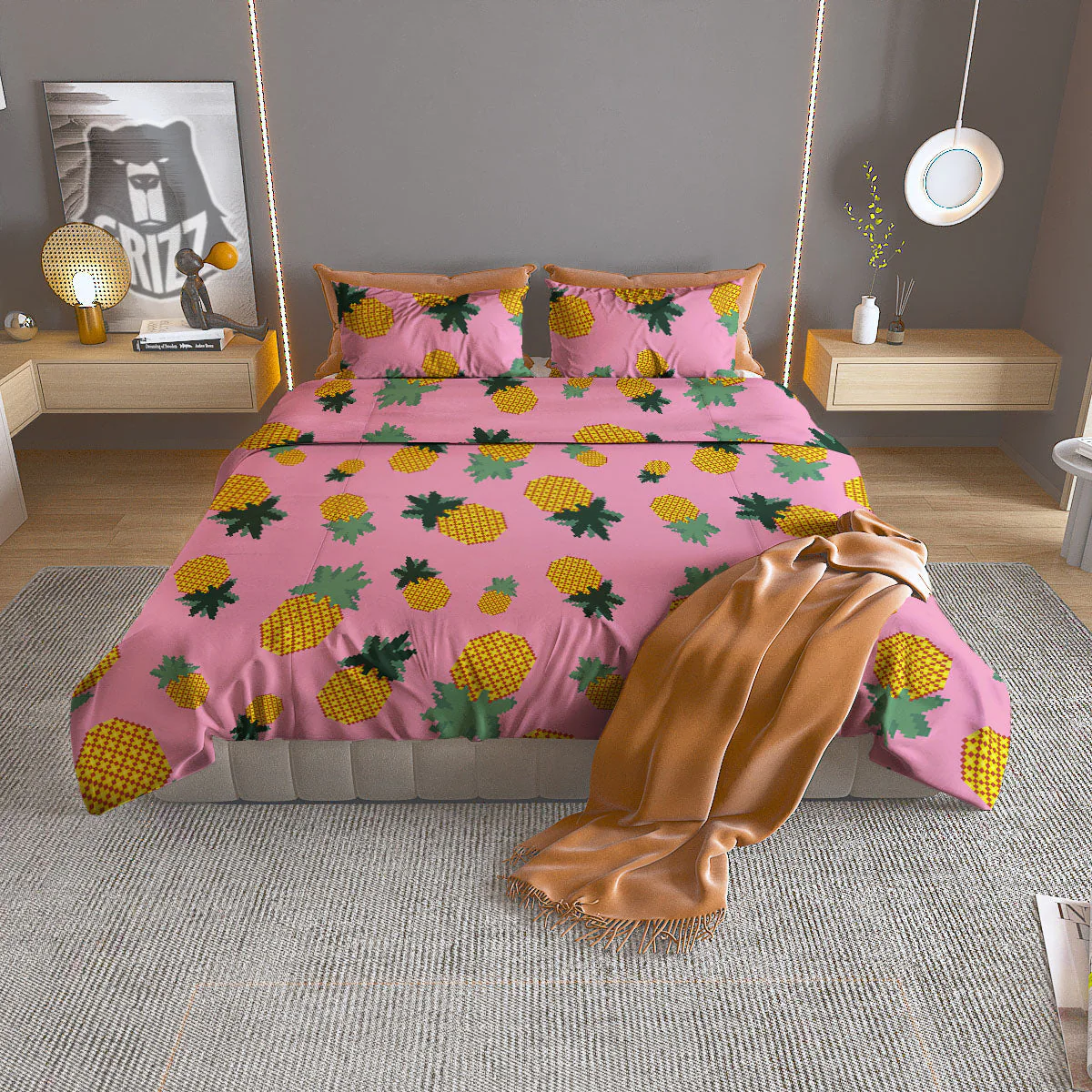 Pineapple Pixel Print Pattern Duvet Cover Bedding Set