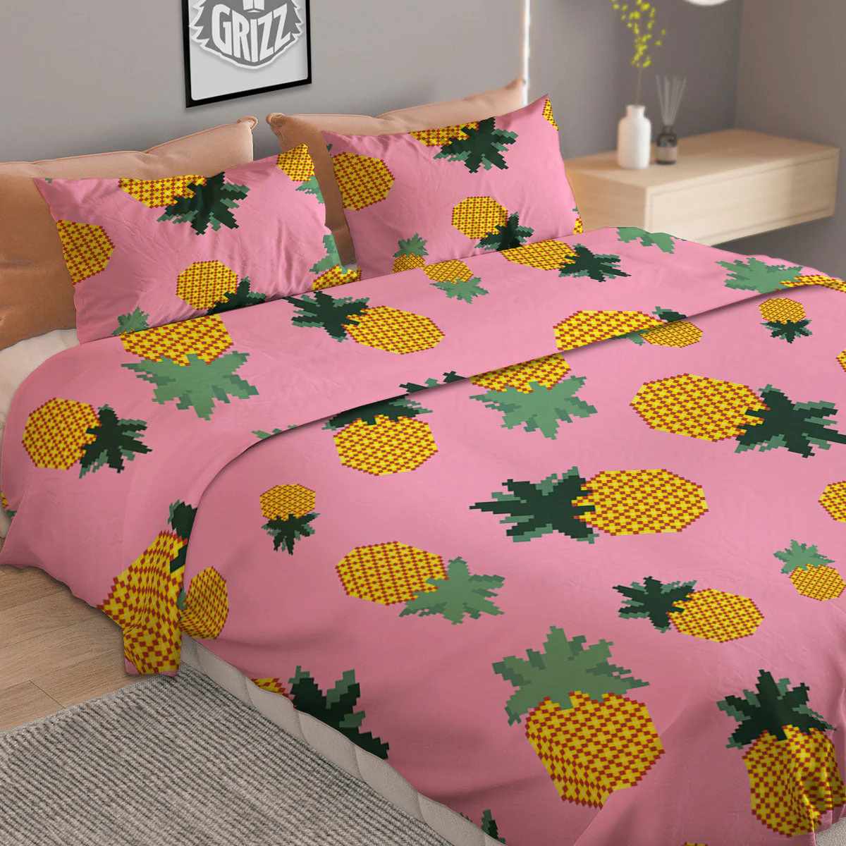 Pineapple Pixel Print Pattern Duvet Cover Bedding Set - Image 2