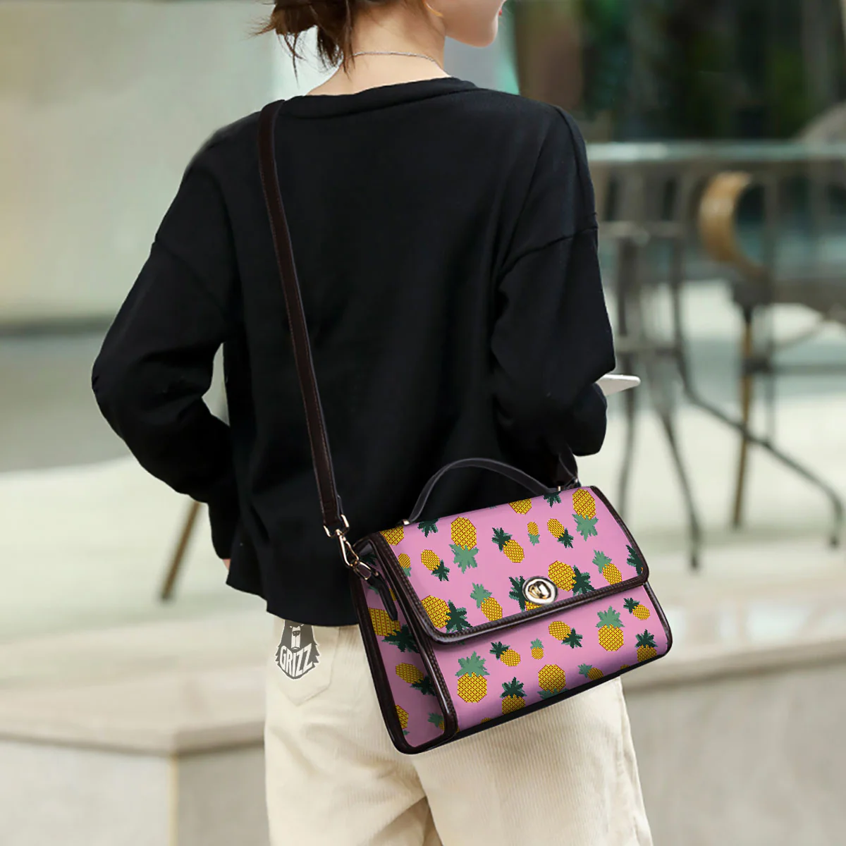 Pineapple Pixel Print Pattern Women's Satchel Bag - Image 3