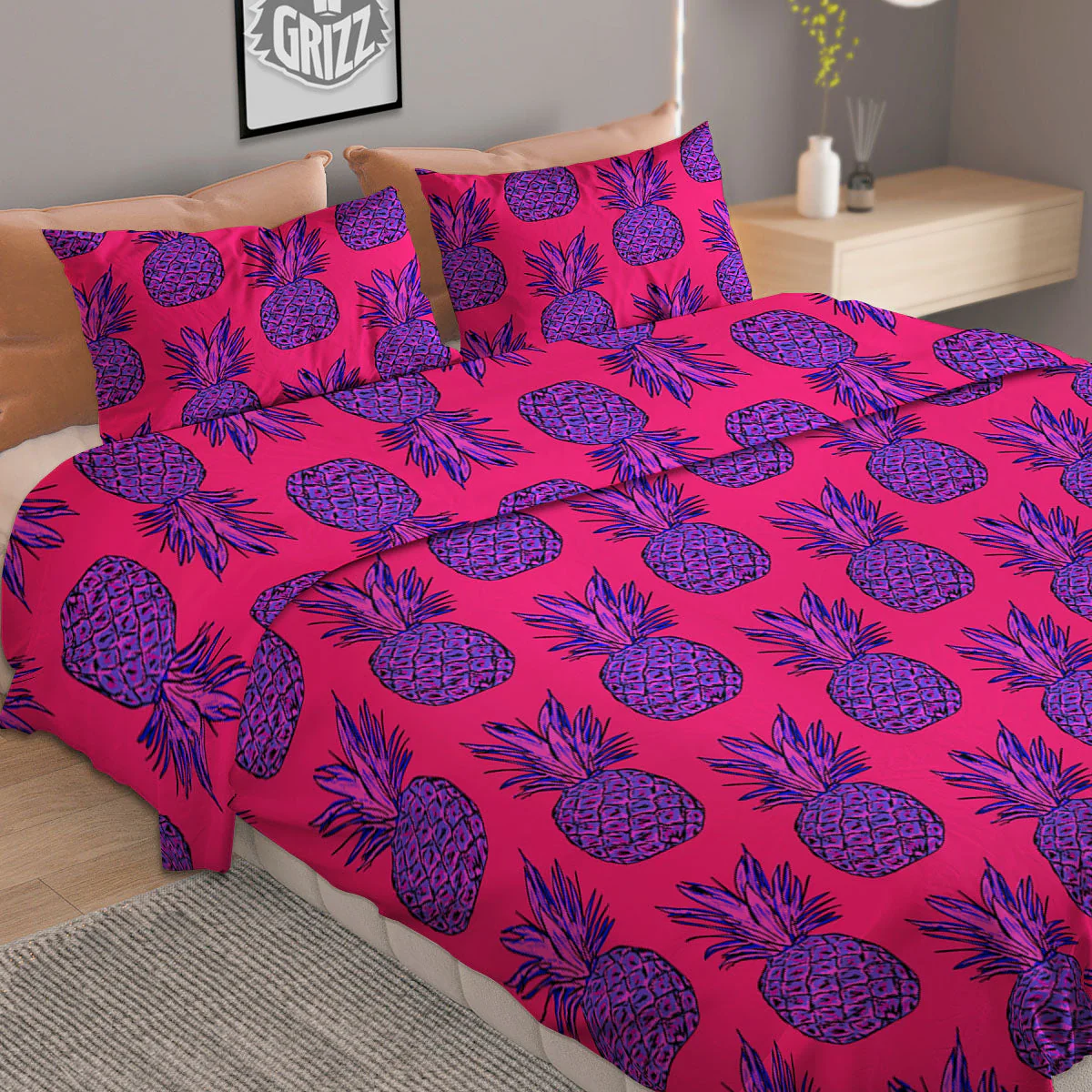 Pineapple Purple Print Pattern Duvet Cover Bedding Set - Image 2
