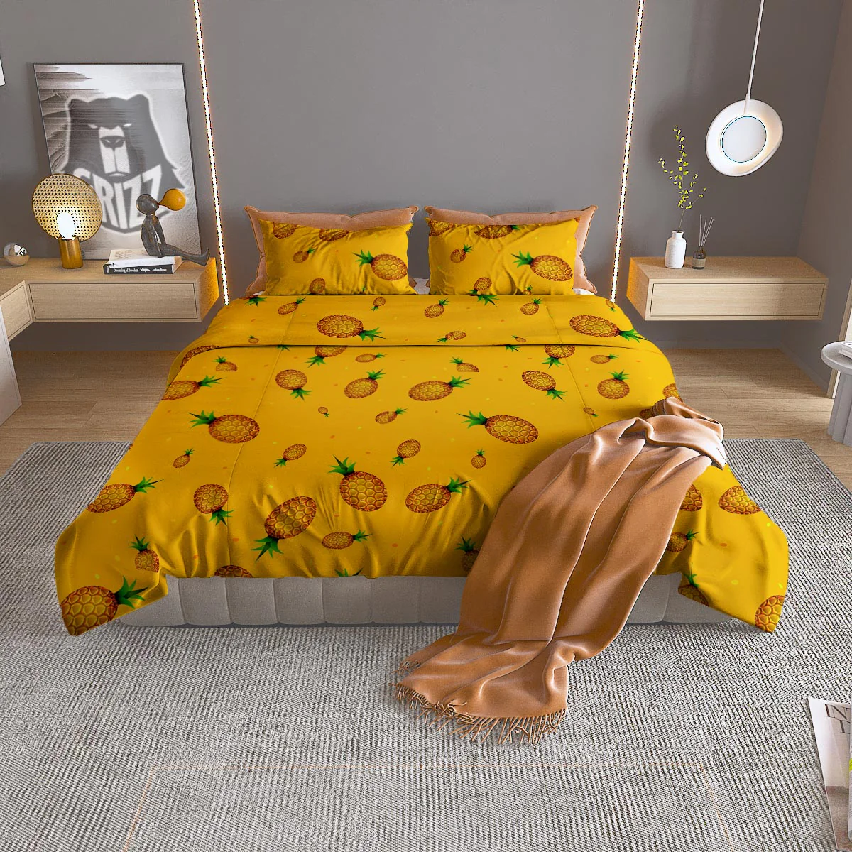 Pineapple Sand Beach Print Pattern Duvet Cover Bedding Set
