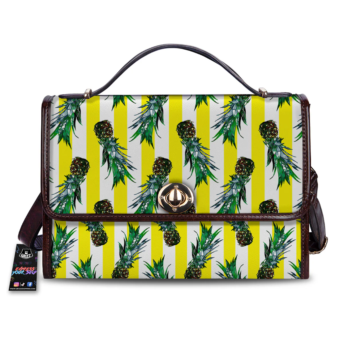 Pineapple Striped Yellow Print Pattern Women's Satchel Bag