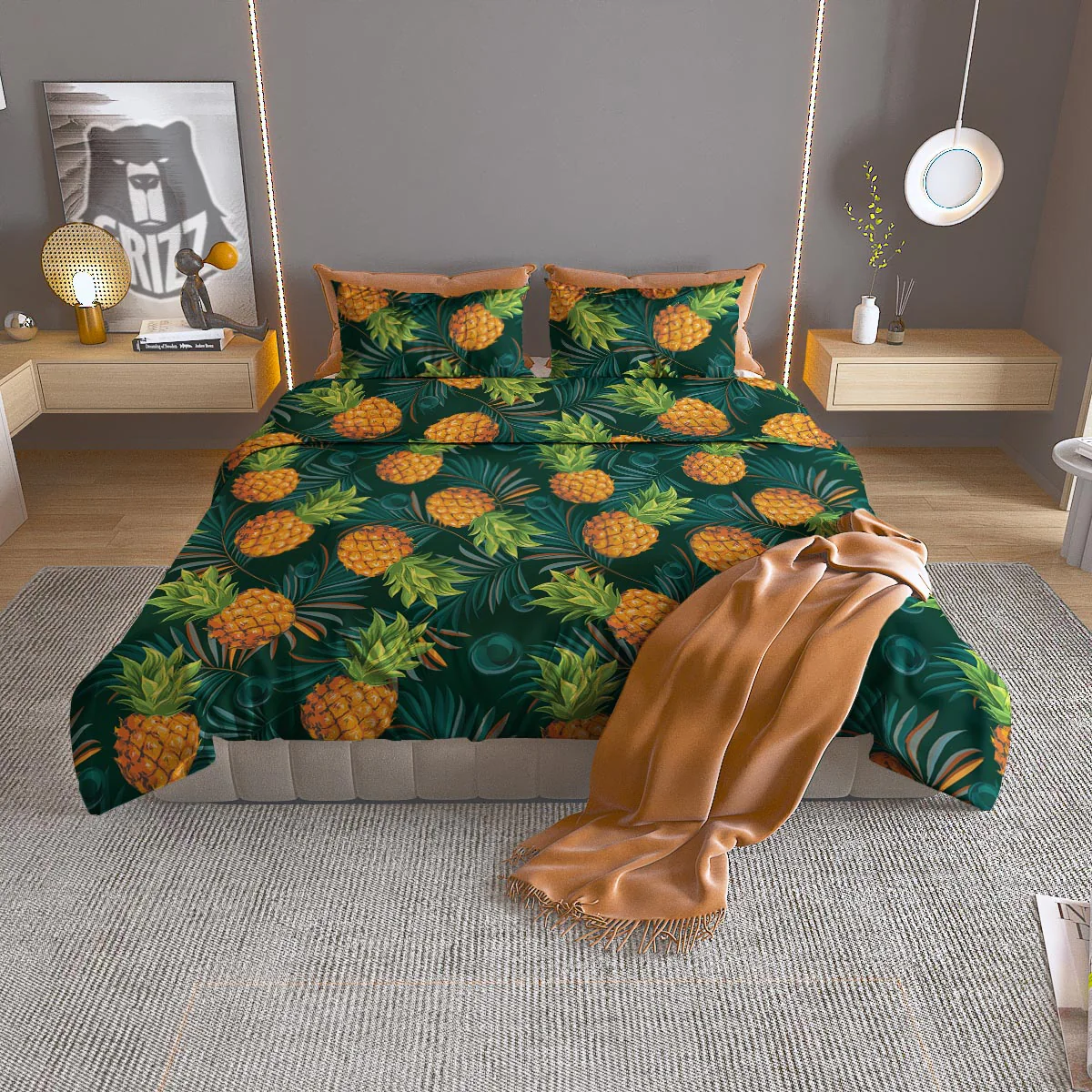 Pineapple Summer Print Pattern Duvet Cover Bedding Set