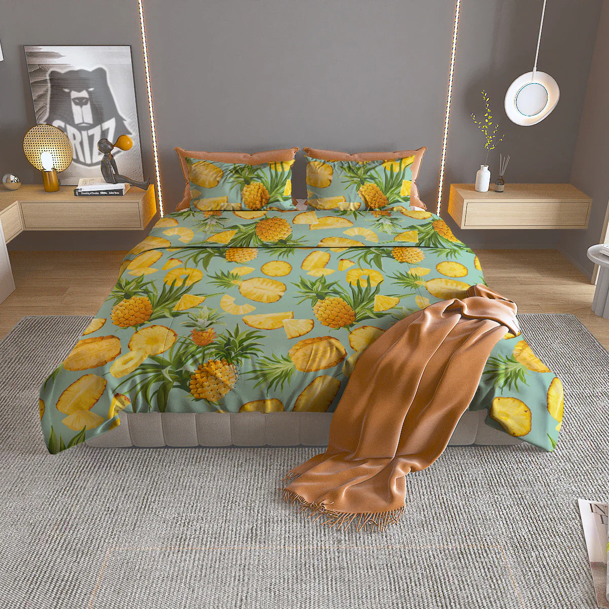 Pineapple Watercolor Print Pattern Duvet Cover Bedding Set