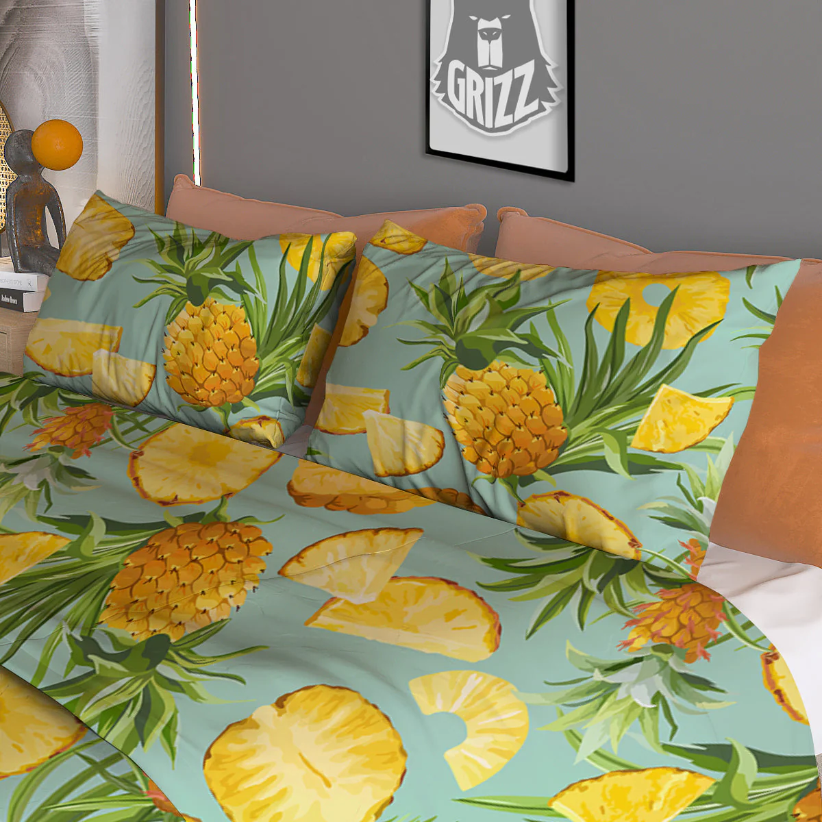 Pineapple Watercolor Print Pattern Duvet Cover Bedding Set - Image 3
