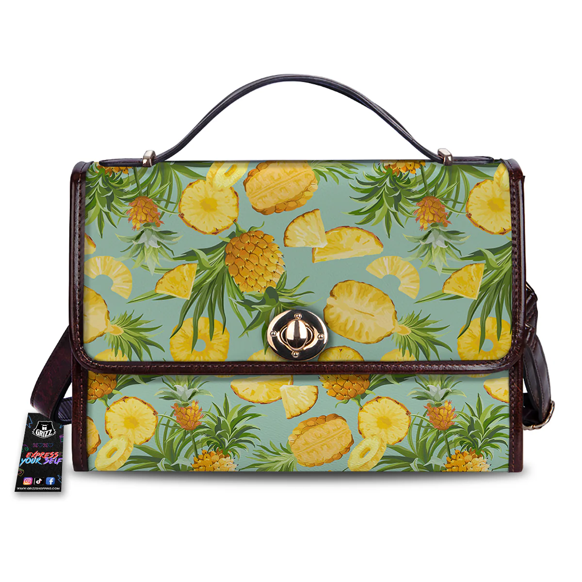 Pineapple Watercolor Print Pattern Women's Satchel Bag