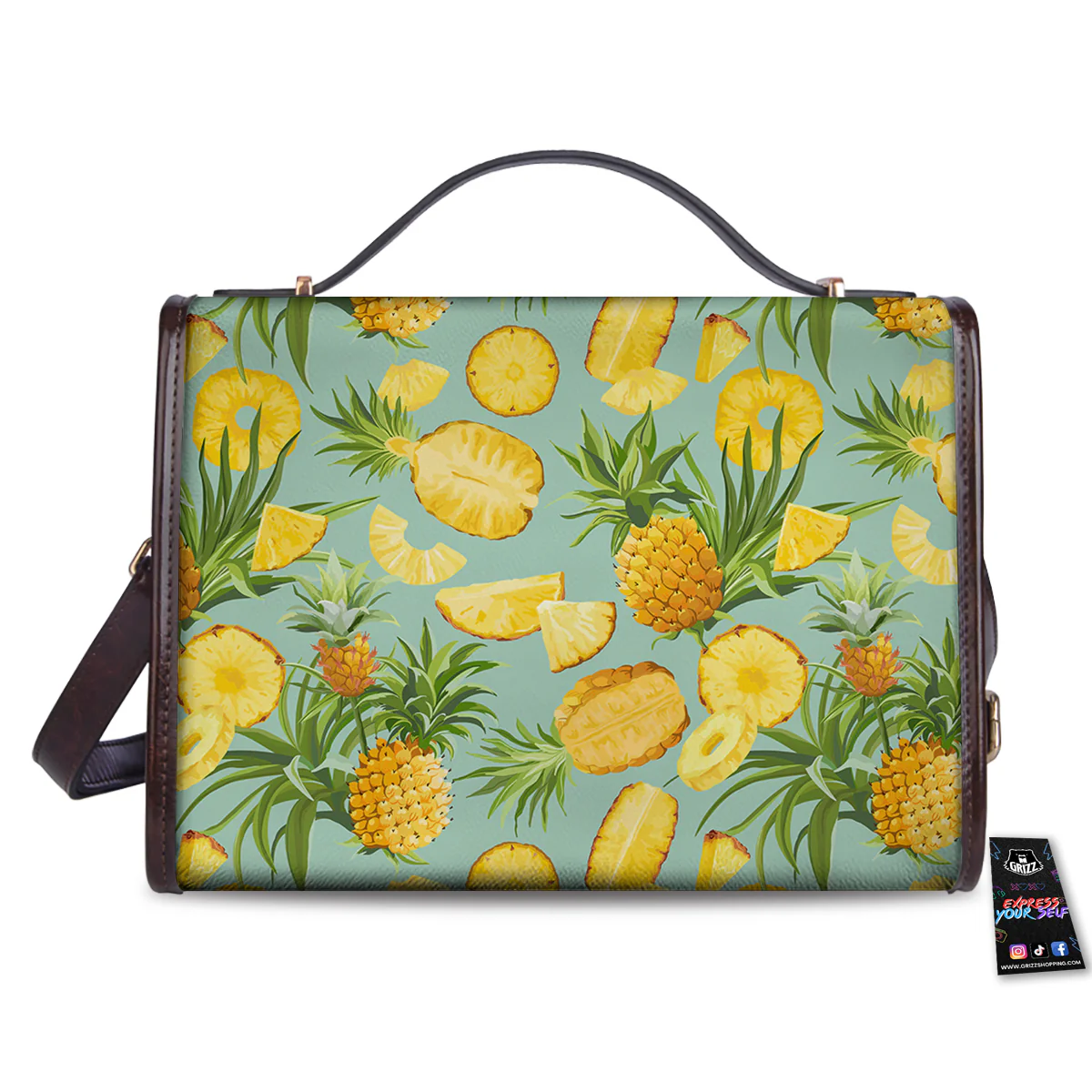 Pineapple Watercolor Print Pattern Women's Satchel Bag - Image 2