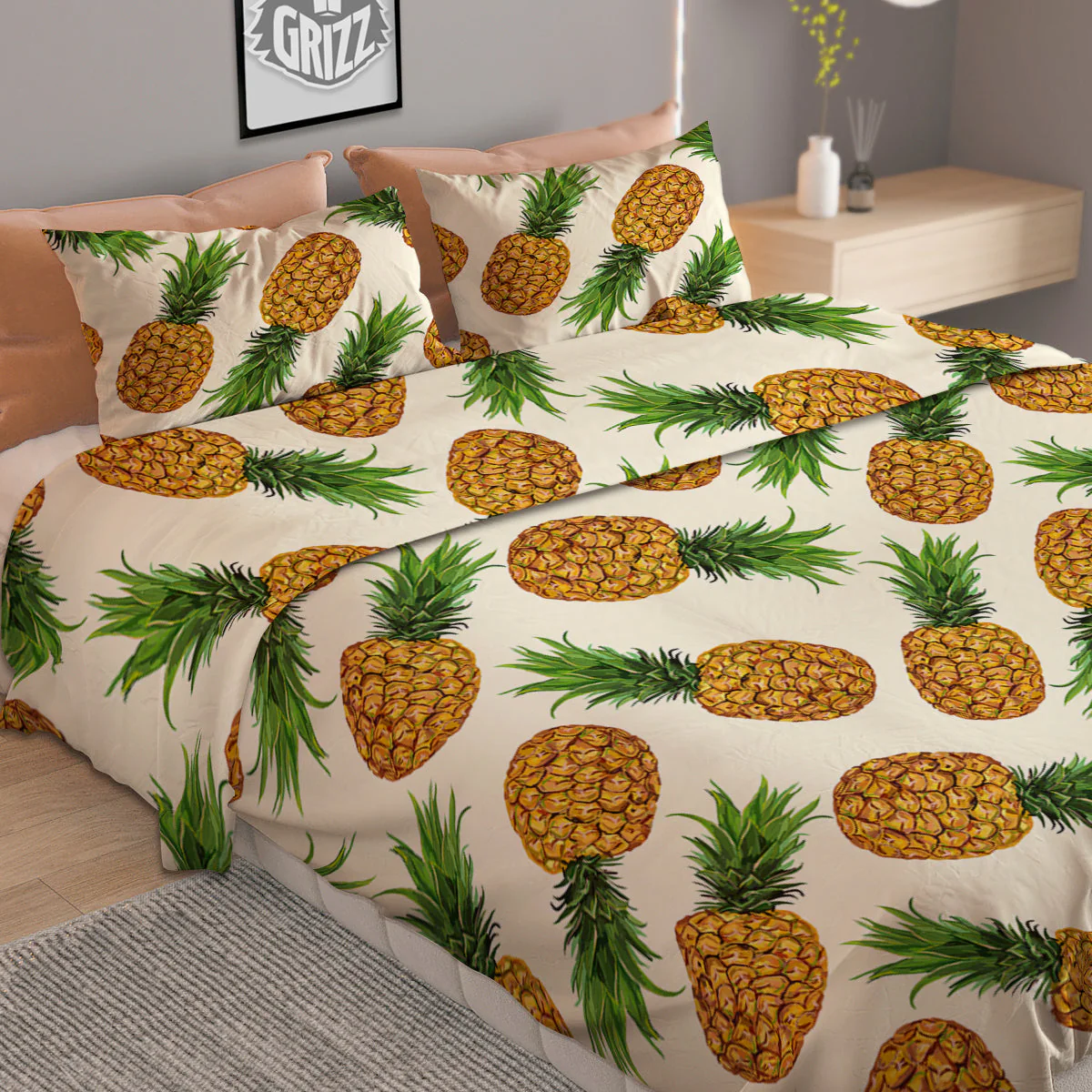 Pineapple White Print Pattern Duvet Cover Bedding Set - Image 2