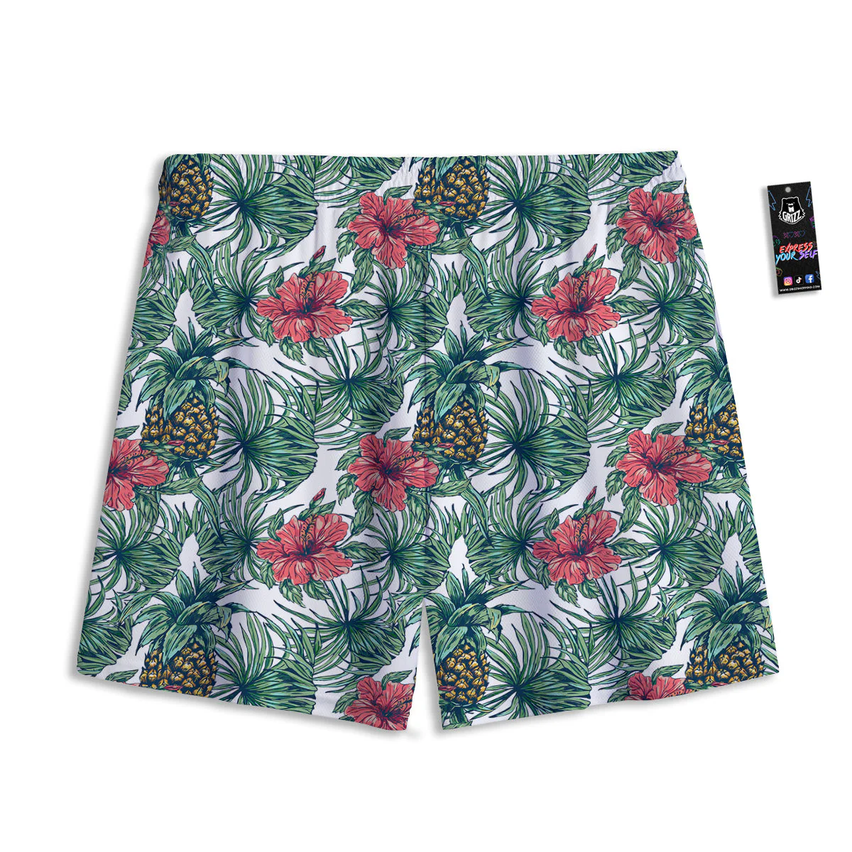 Pineapple White Tropical Print Pattern Mesh Shorts - Image 2