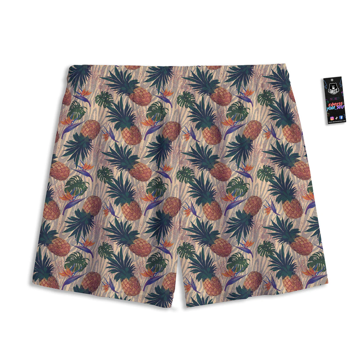 Pineapple Zebra Beige Print Pattern Mesh Shorts - Image 2