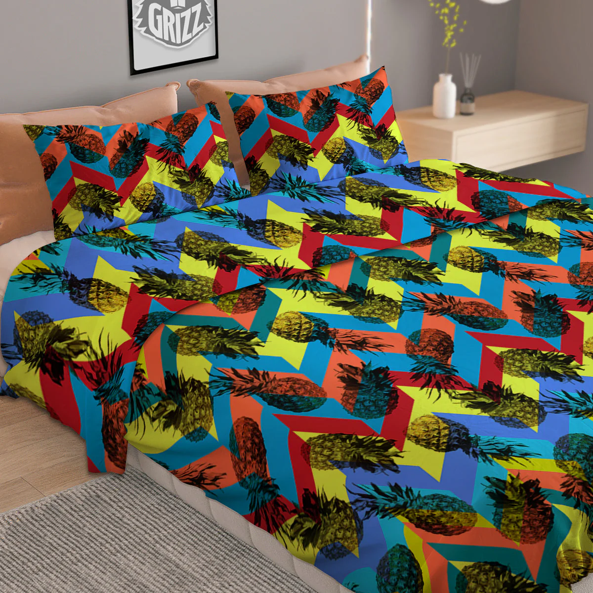 Pineapple Zigzag Print Pattern Duvet Cover Bedding Set - Image 2