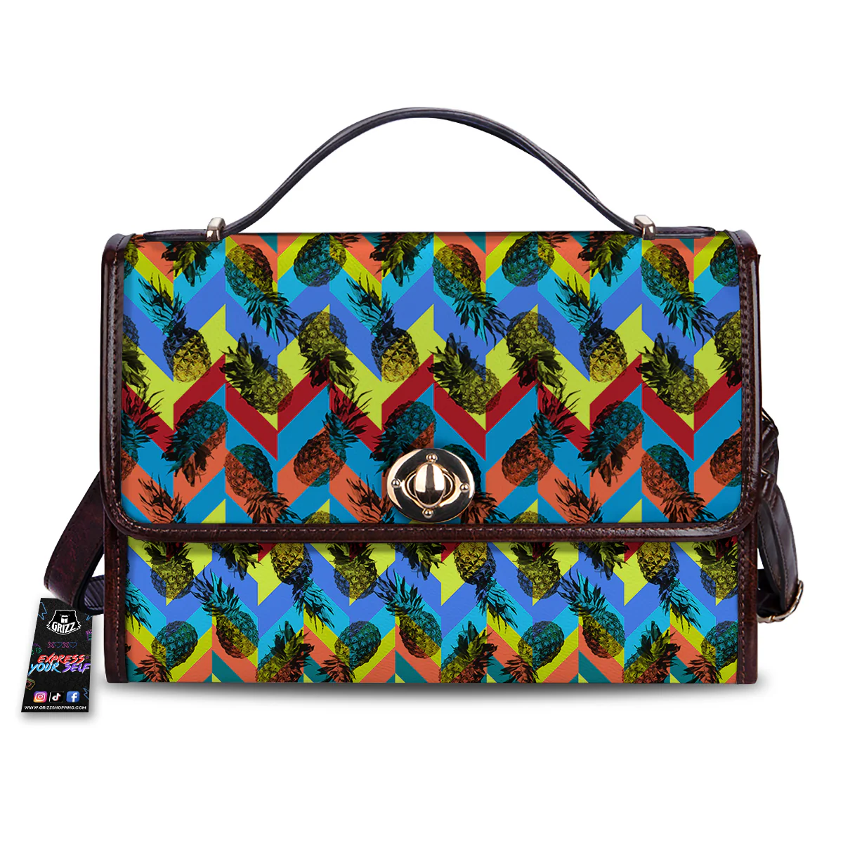Pineapple Zigzag Print Pattern Women's Satchel Bag