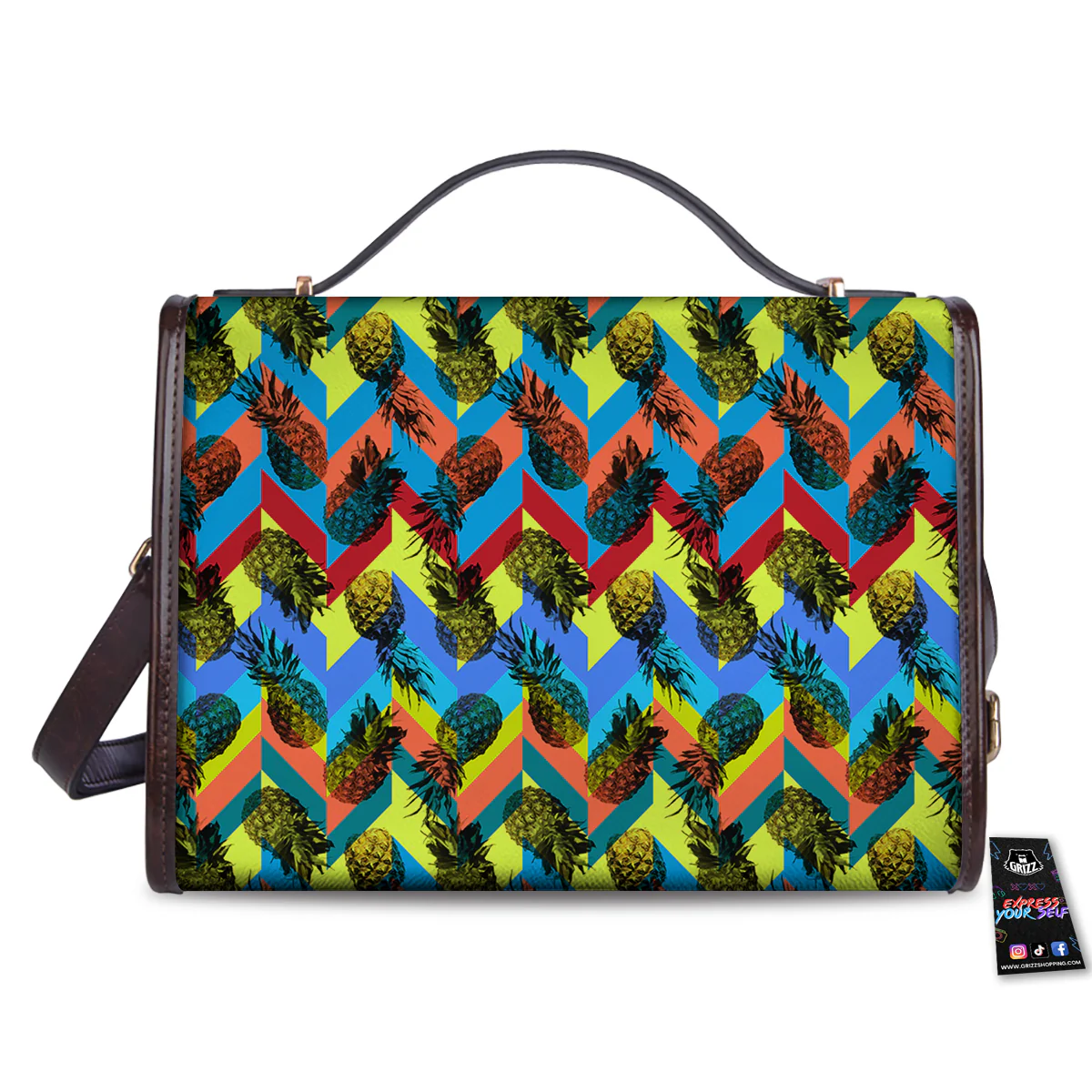 Pineapple Zigzag Print Pattern Women's Satchel Bag - Image 2