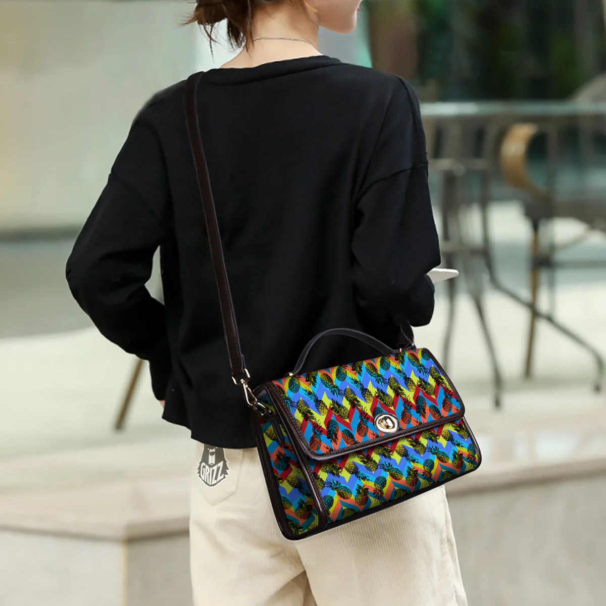 Pineapple Zigzag Print Pattern Women's Satchel Bag - Image 3
