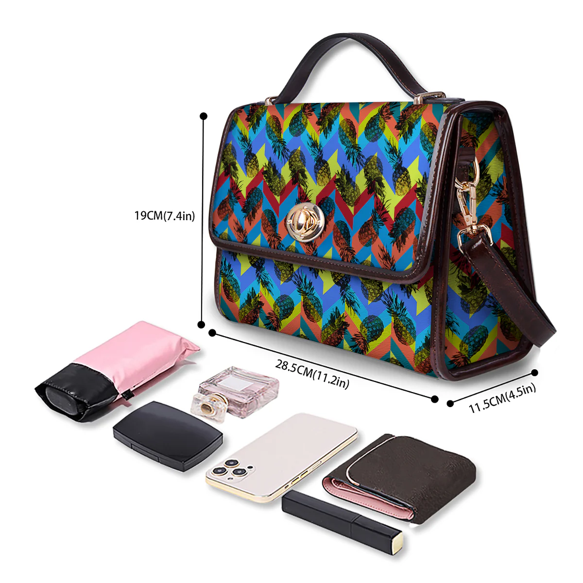 Pineapple Zigzag Print Pattern Women's Satchel Bag - Image 4