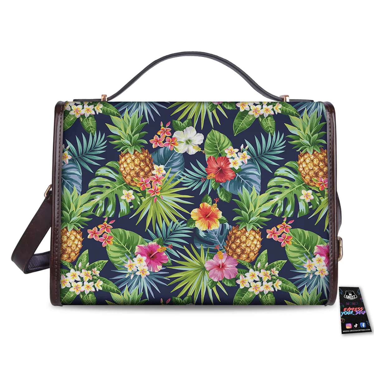 Pineapples Tropical Print Pattern Women's Satchel Bag - Image 2