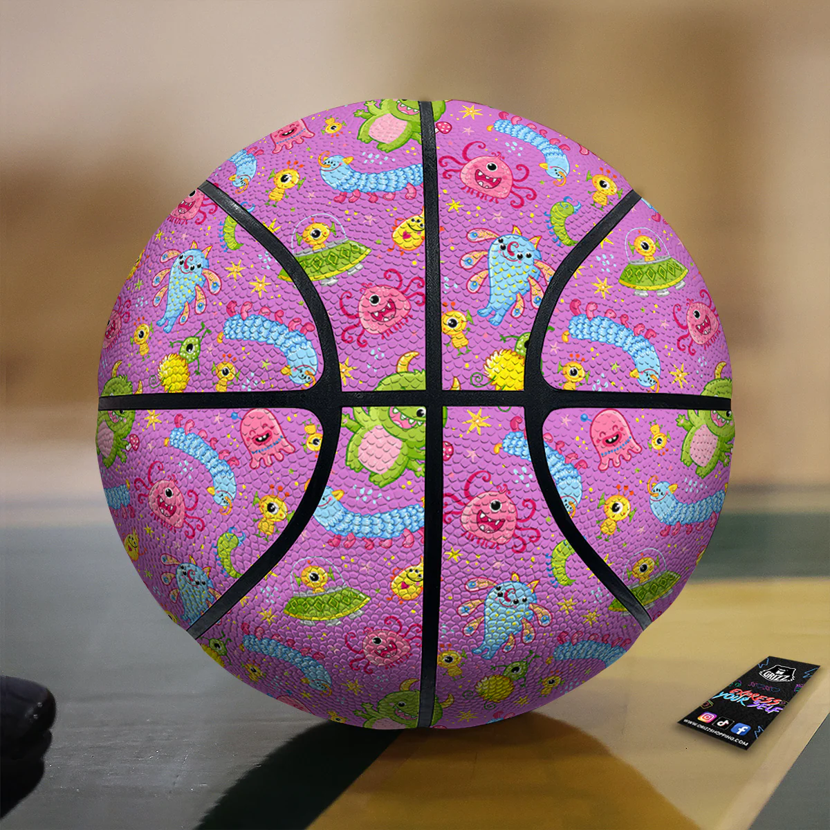 Pink Alien And Cute Monsters Print Pattern Basketball
