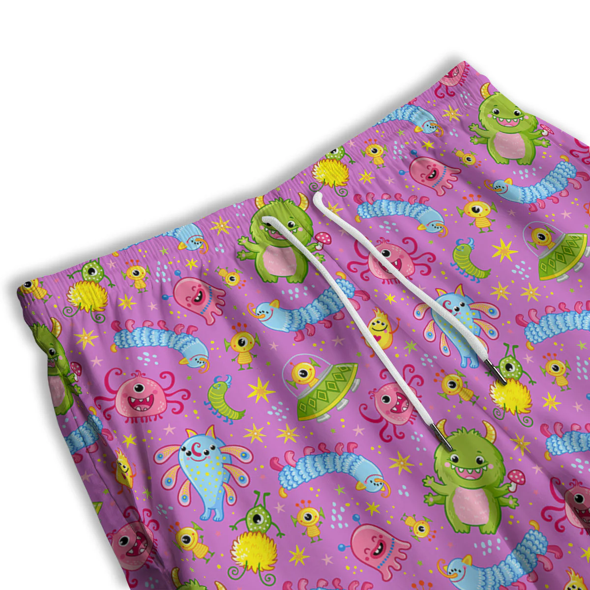 Pink Alien And Cute Monsters Print Pattern Men's Athletic Shorts - Image 3