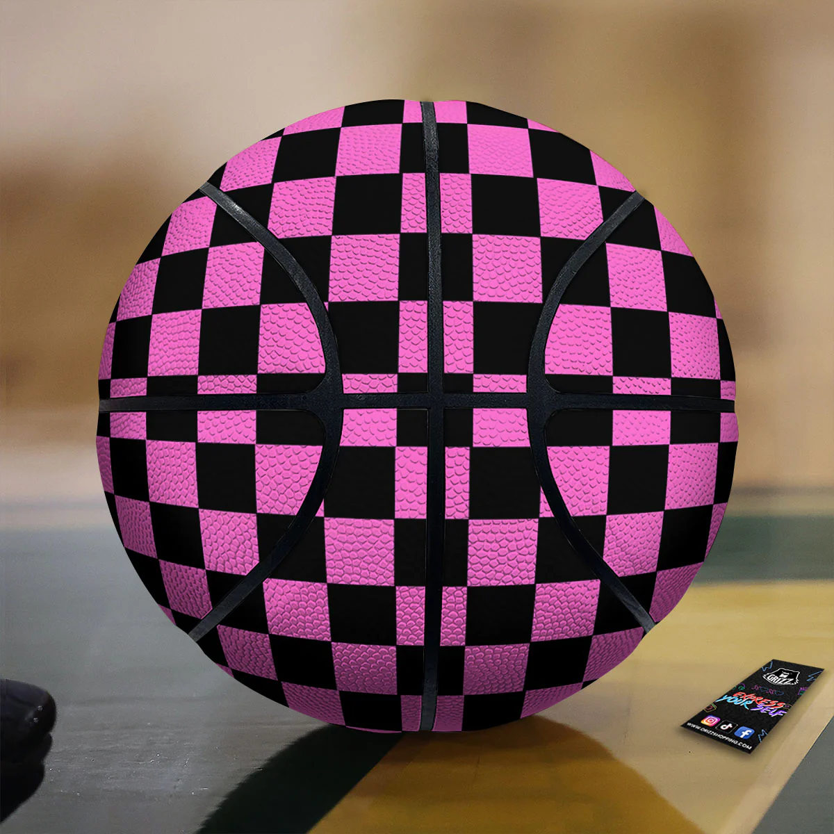 Pink And Black Checkered Print Pattern Basketball