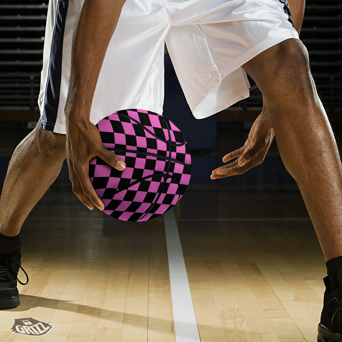 Pink And Black Checkered Print Pattern Basketball - Image 3