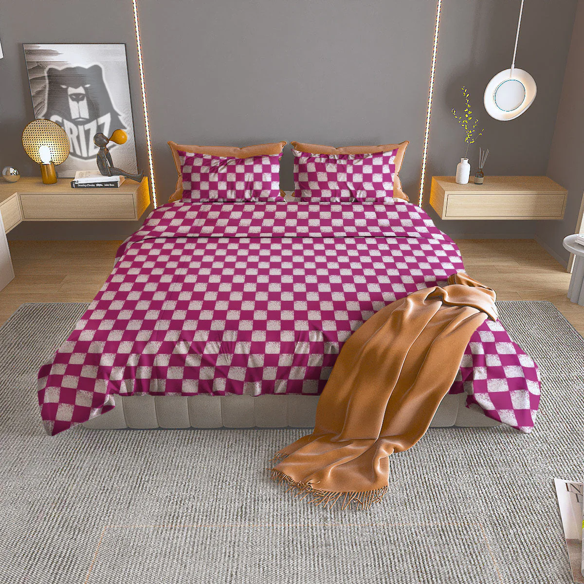 Pink And White Checkered Print Pattern Duvet Cover Bedding Set
