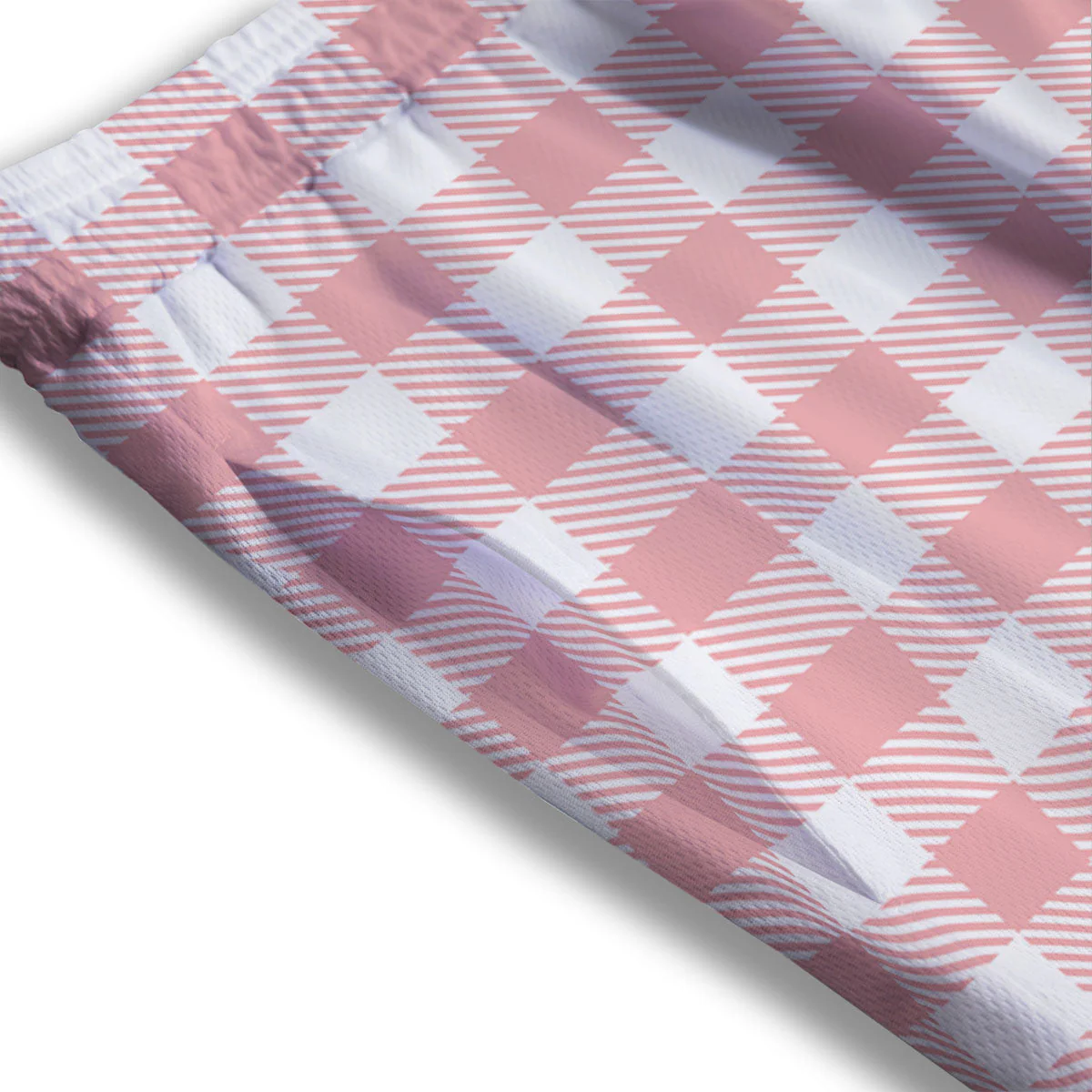 Pink And White Gingham Print Pattern Mesh Shorts - Image 3
