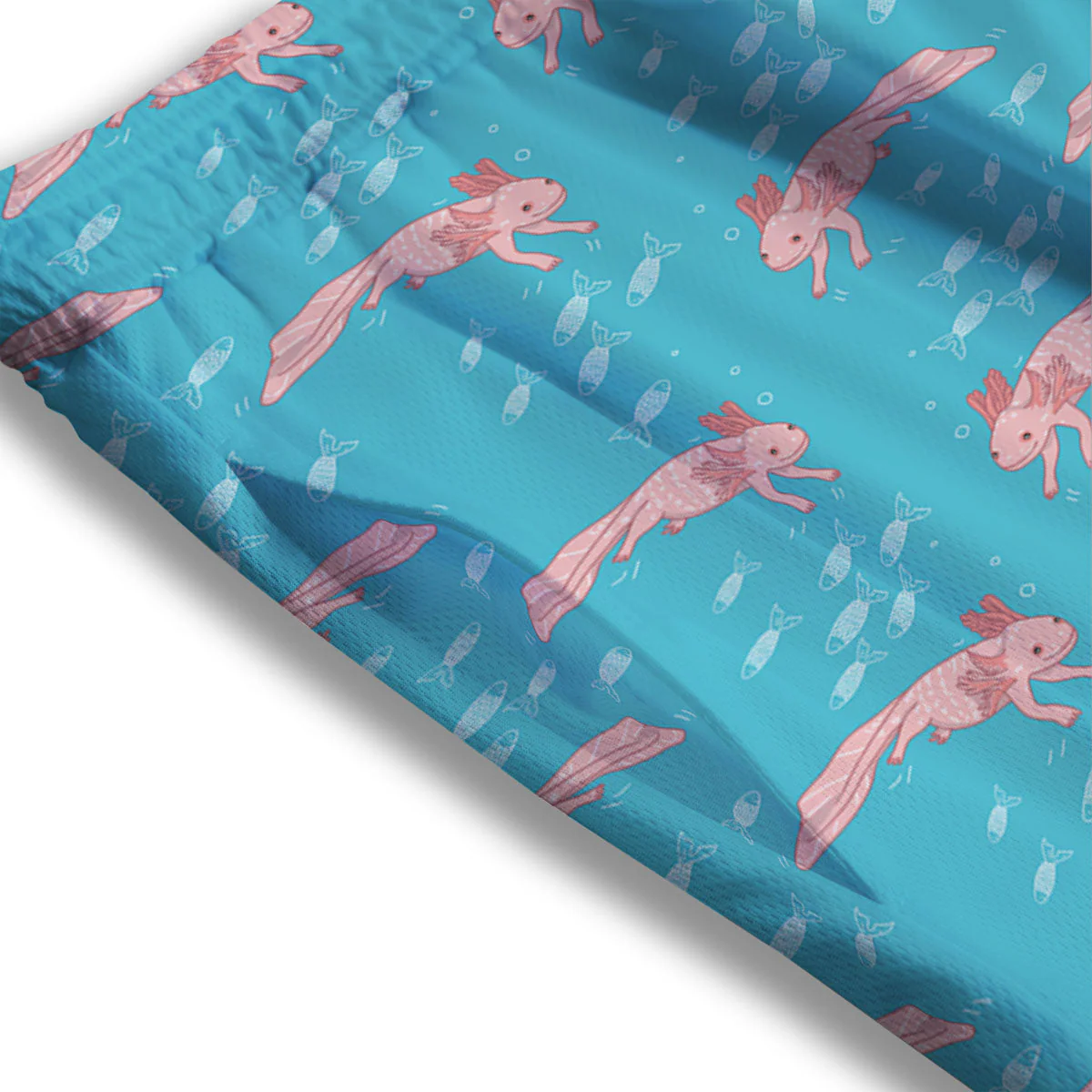 Pink Axolotl Teal Print Pattern Mesh Shorts - Image 3