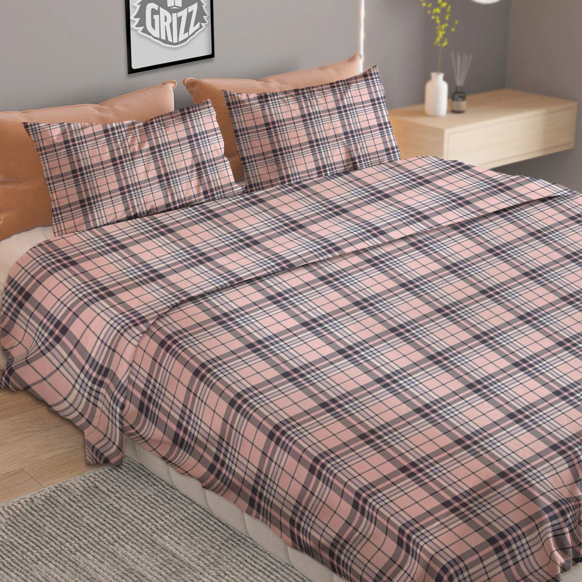 Pink Black And Blue Tartan Print Pattern Duvet Cover Bedding Set - Image 2