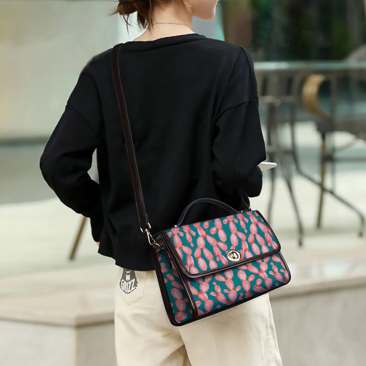 Pink Cactus Print Pattern Women's Satchel Bag - Image 3