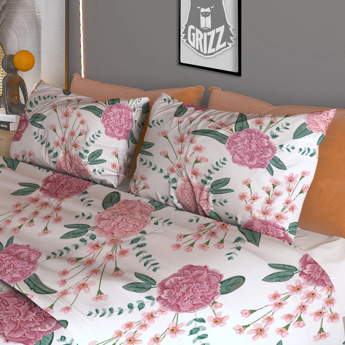 Pink Carnation White Print Pattern Duvet Cover Bedding Set - Image 3
