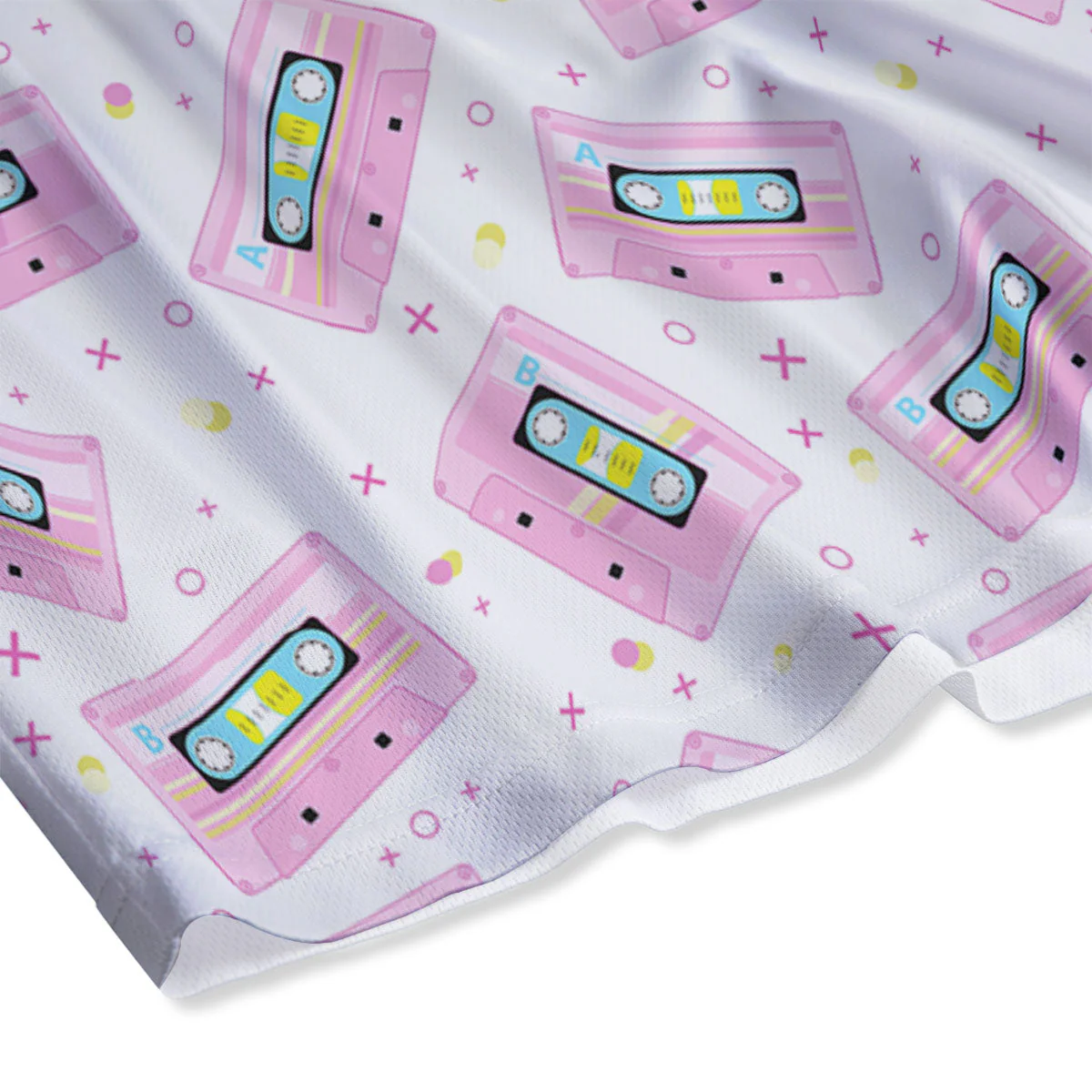 Pink Cassette Tape White Print Pattern Mesh Shorts - Image 4