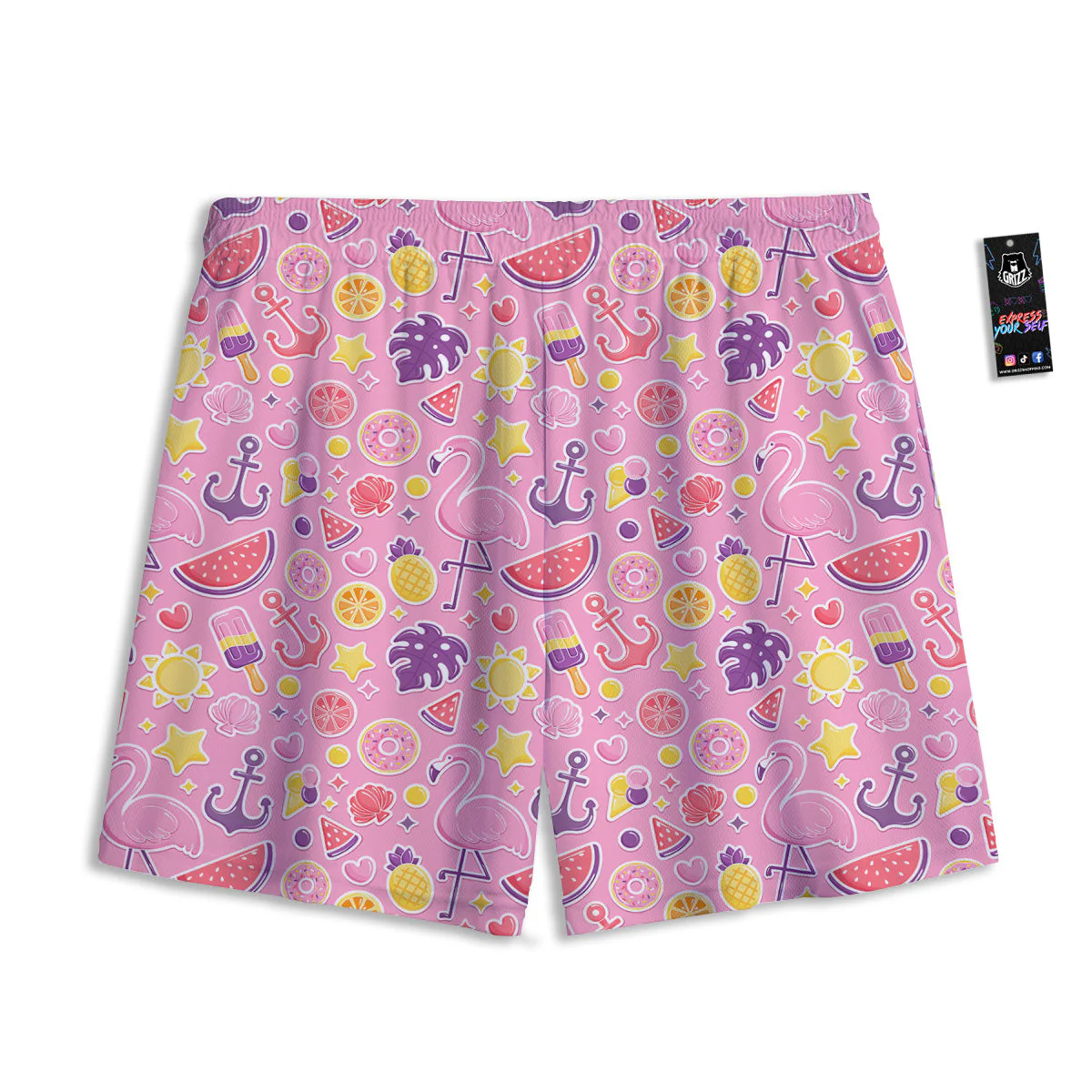 Pink Flamingo Summer Beach Print Pattern Mesh Shorts - Image 2
