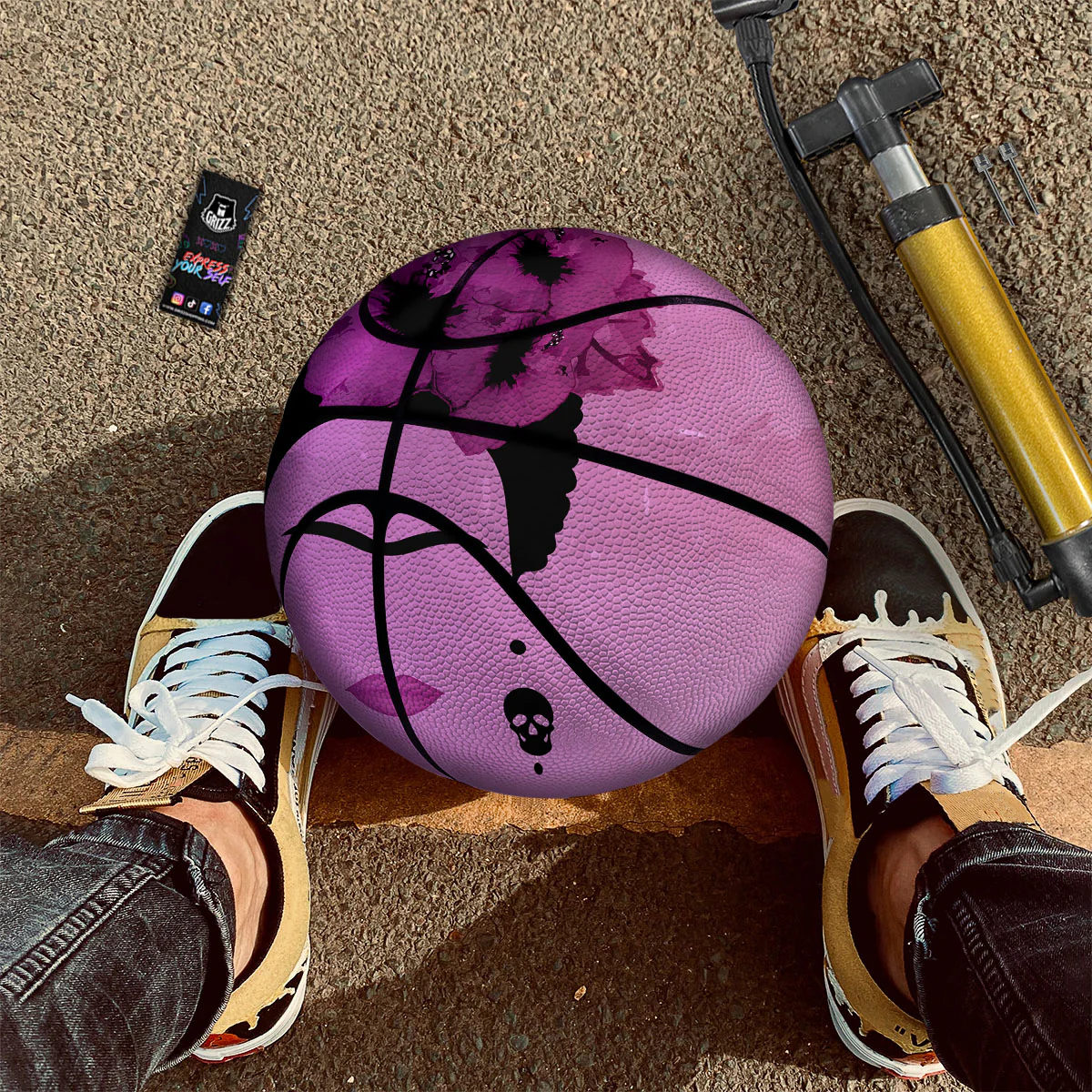 Pink Floral And Frida Kahlo Print Basketball - Image 2