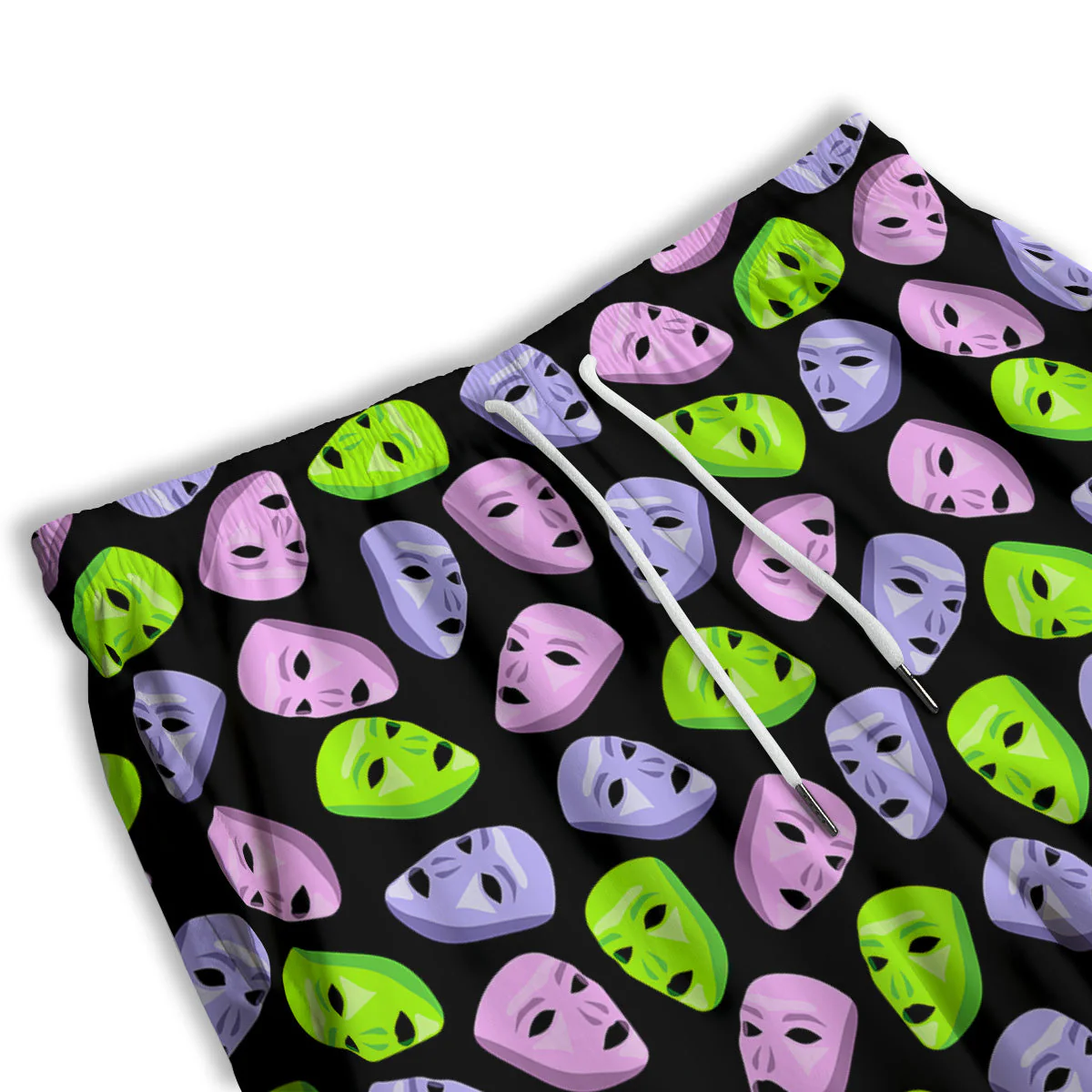 Pink Green And Purple Theater Masks Print Pattern Men's Athletic Shorts - Image 3