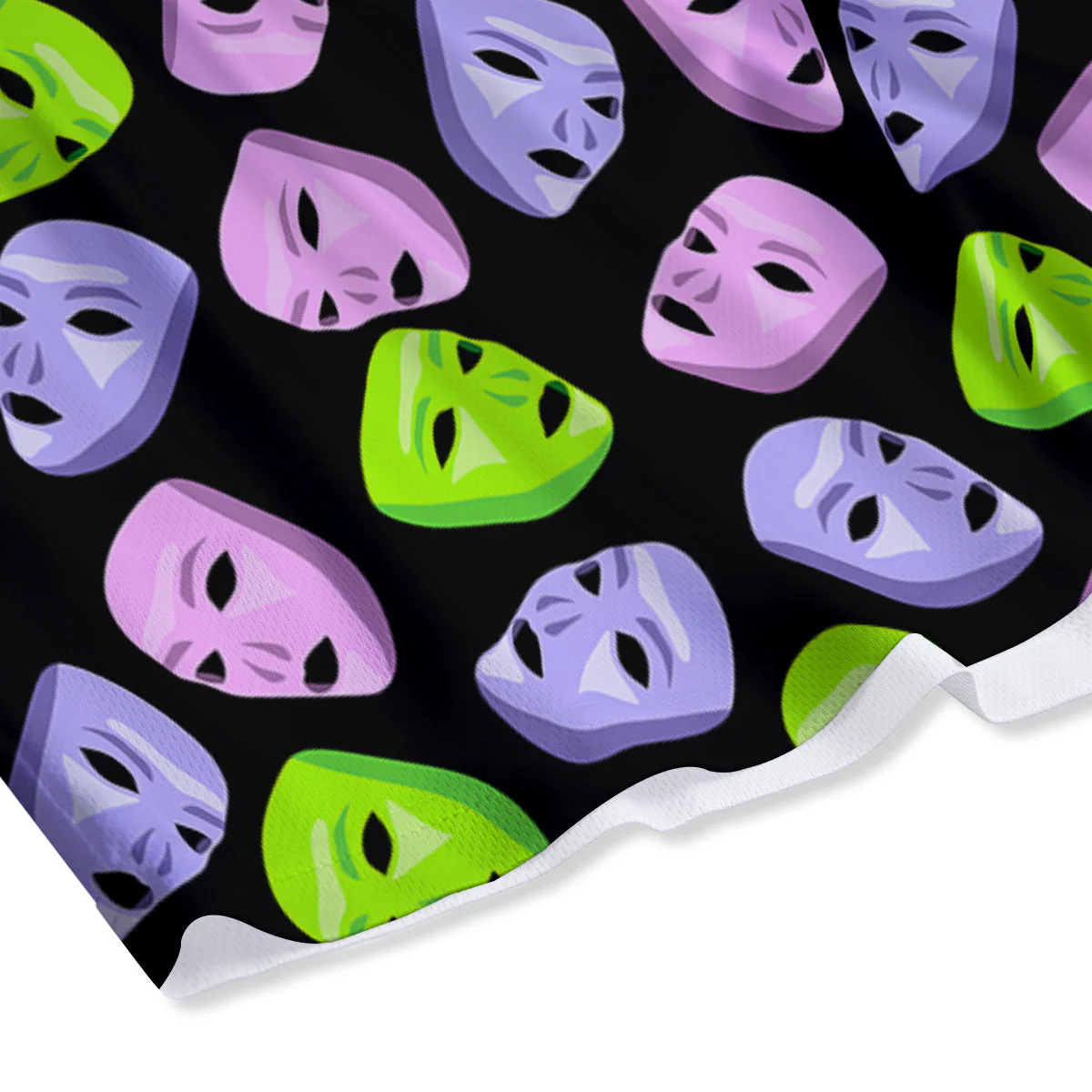 Pink Green And Purple Theater Masks Print Pattern Mesh Shorts - Image 4