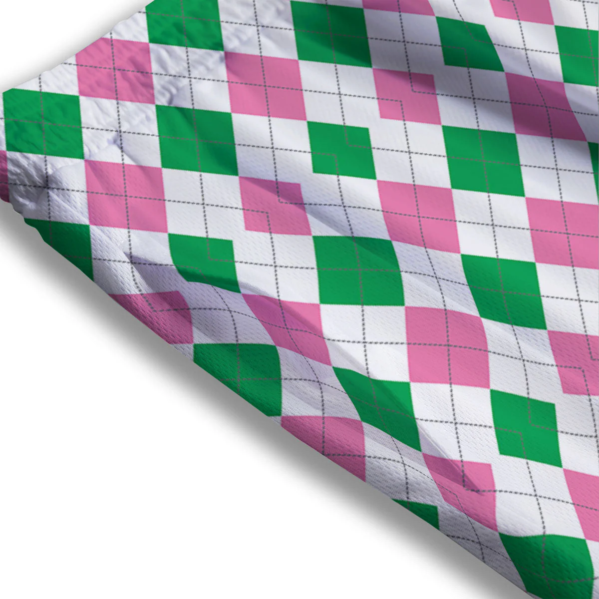 Pink Green And White Argyle Print Mesh Shorts - Image 3