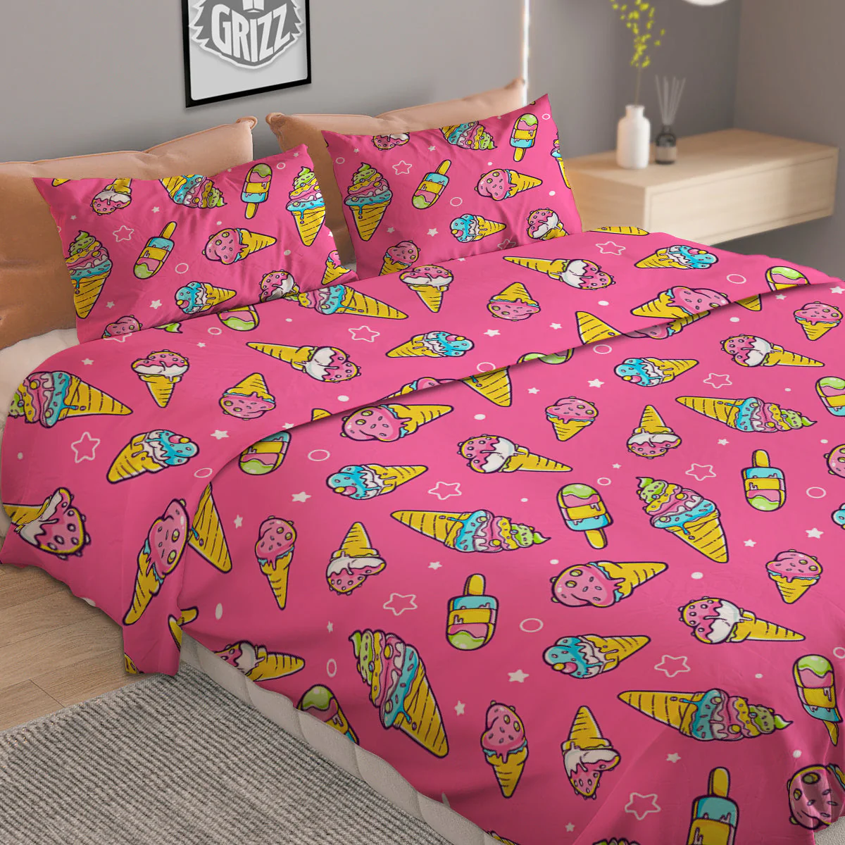 Pink Ice Creams Cute Print Pattern Duvet Cover Bedding Set - Image 2