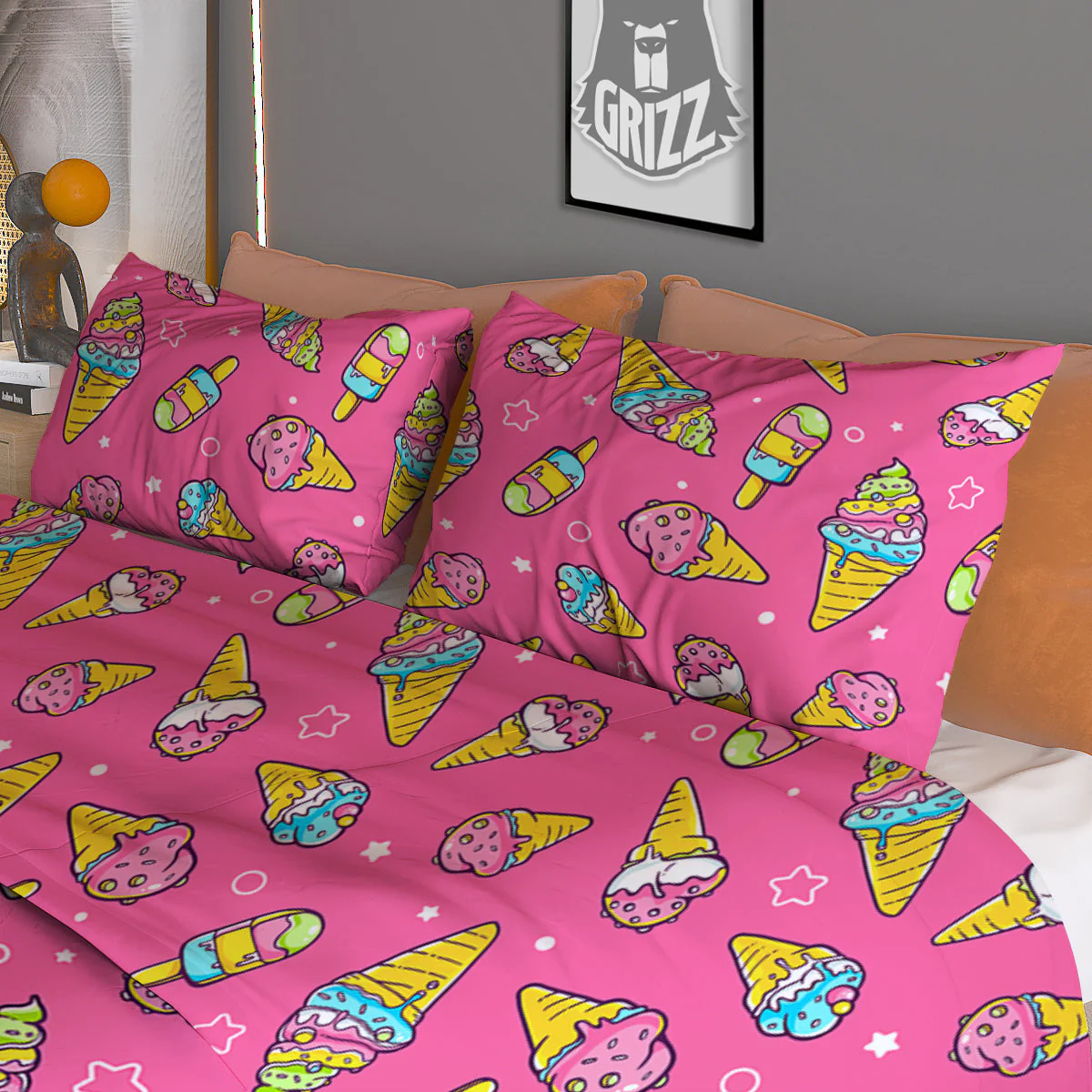 Pink Ice Creams Cute Print Pattern Duvet Cover Bedding Set - Image 3