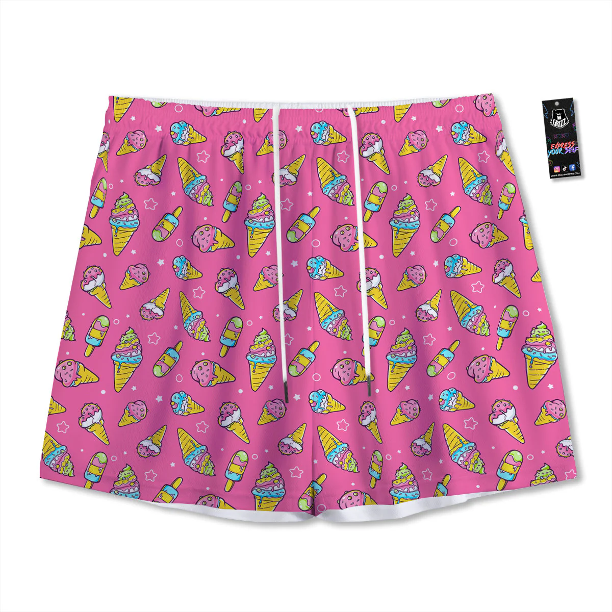 Pink Ice Creams Cute Print Pattern Mesh Shorts