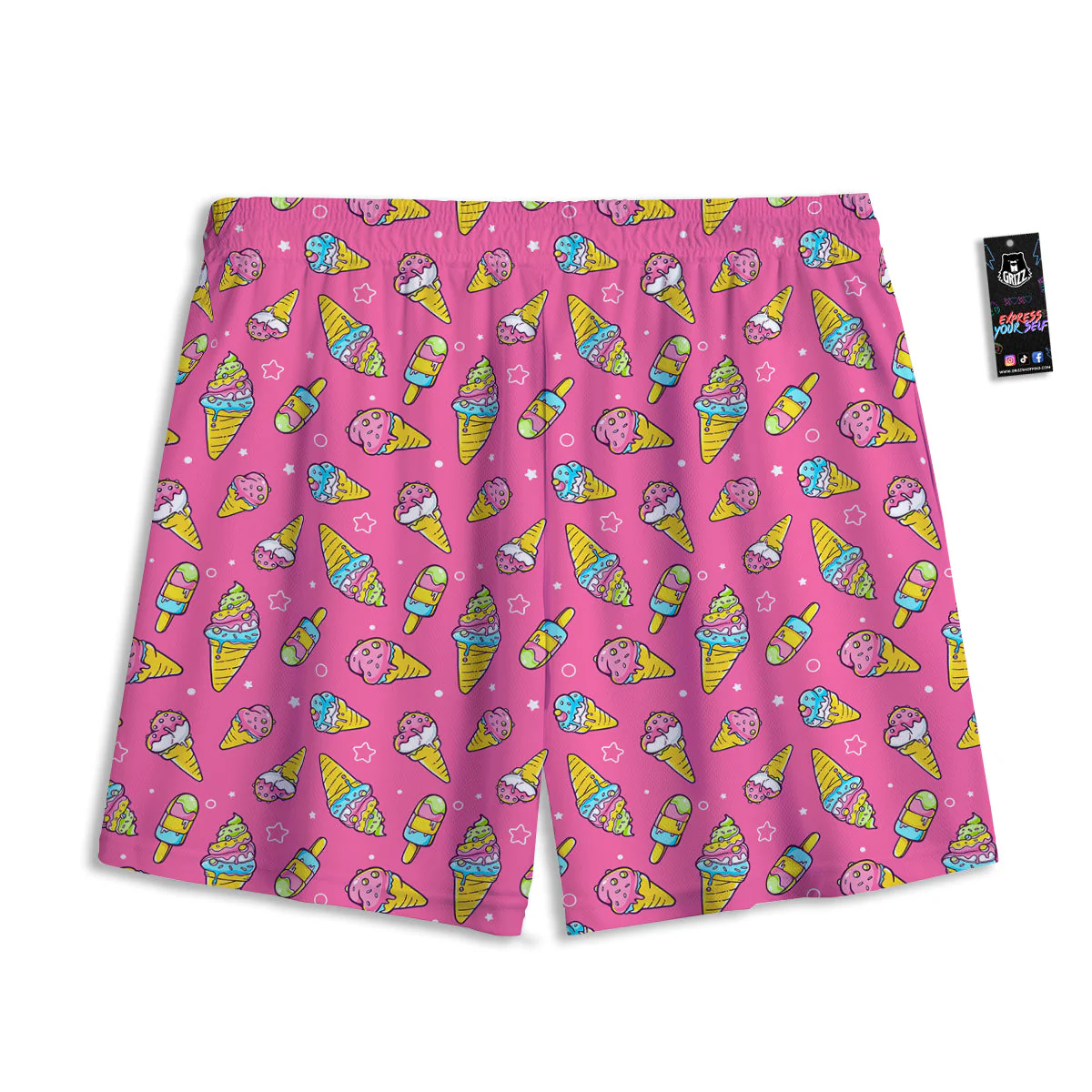 Pink Ice Creams Cute Print Pattern Mesh Shorts - Image 2