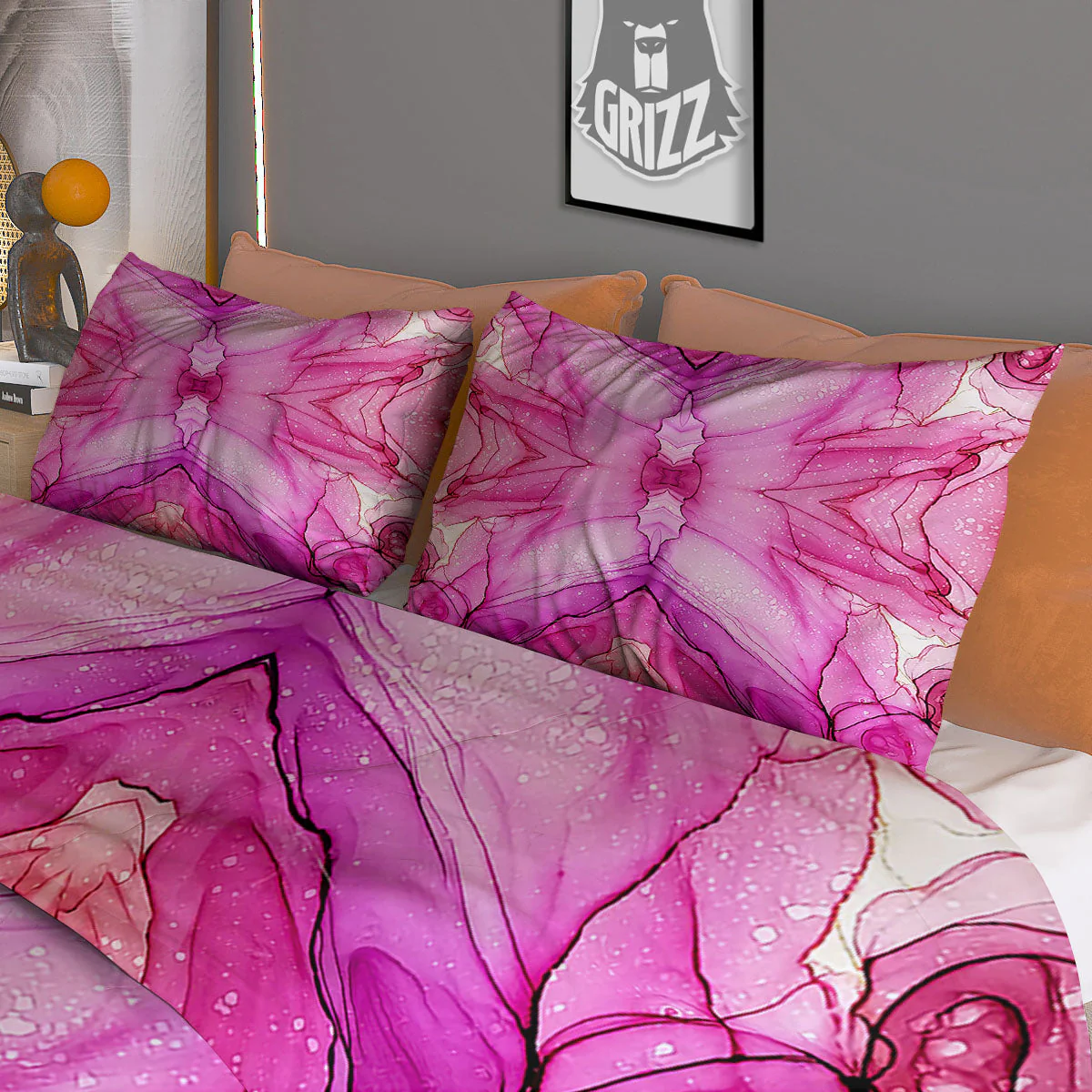 Pink Kaleidoscope Print Duvet Cover Bedding Set - Image 3
