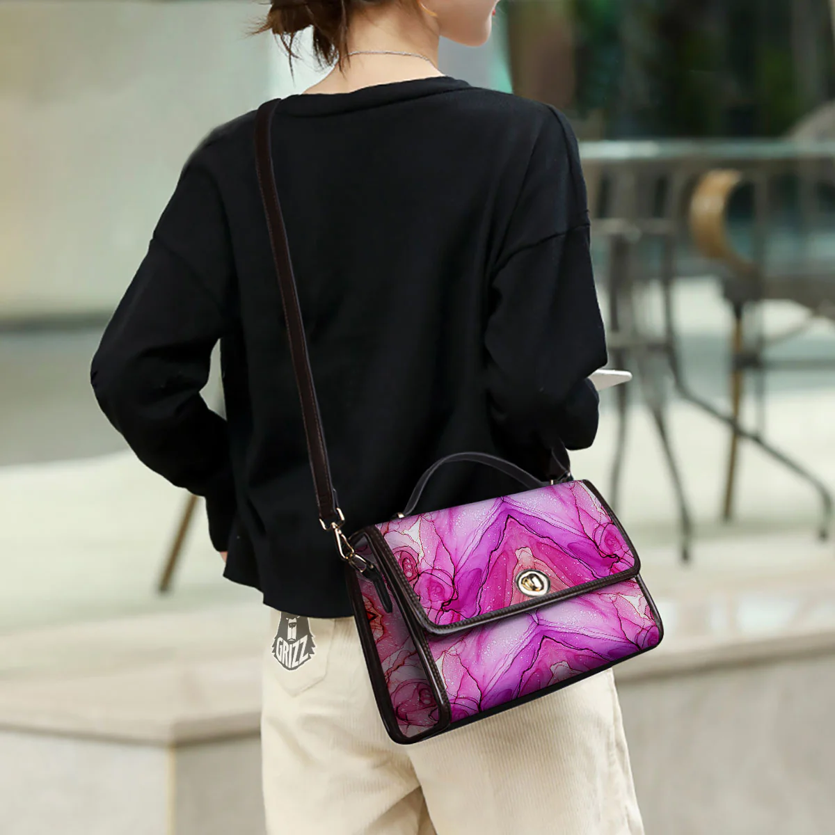 Pink Kaleidoscope Print Women's Satchel Bag - Image 3