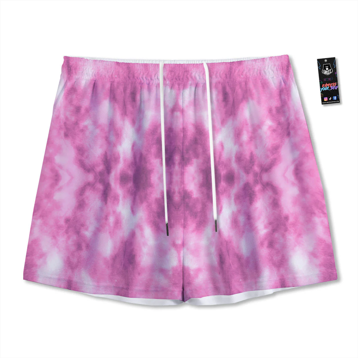 Pink Magenta Acrylic Print Pattern Mesh Shorts