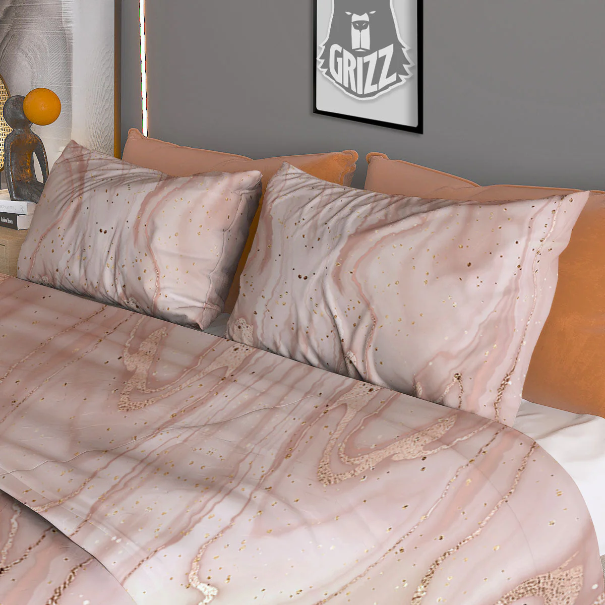 Pink Marble Print Pattern Duvet Cover Bedding Set - Image 3