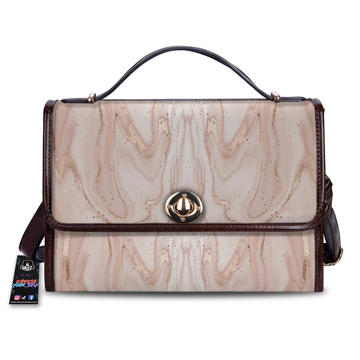 Pink Marble Print Pattern Women's Satchel Bag