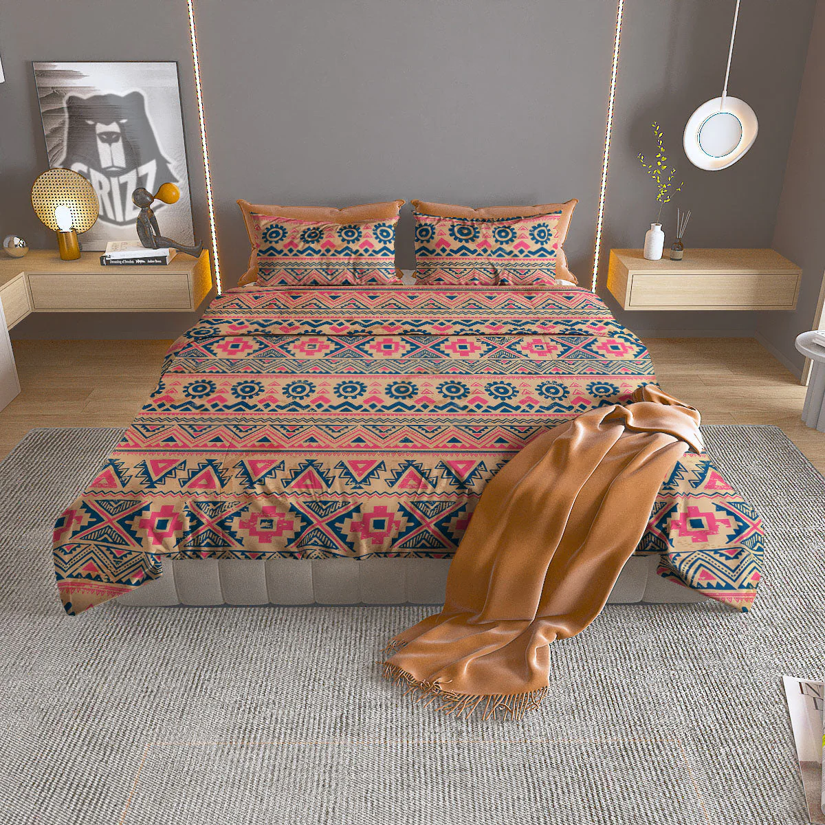Pink Native Tribal Print Pattern Duvet Cover Bedding Set