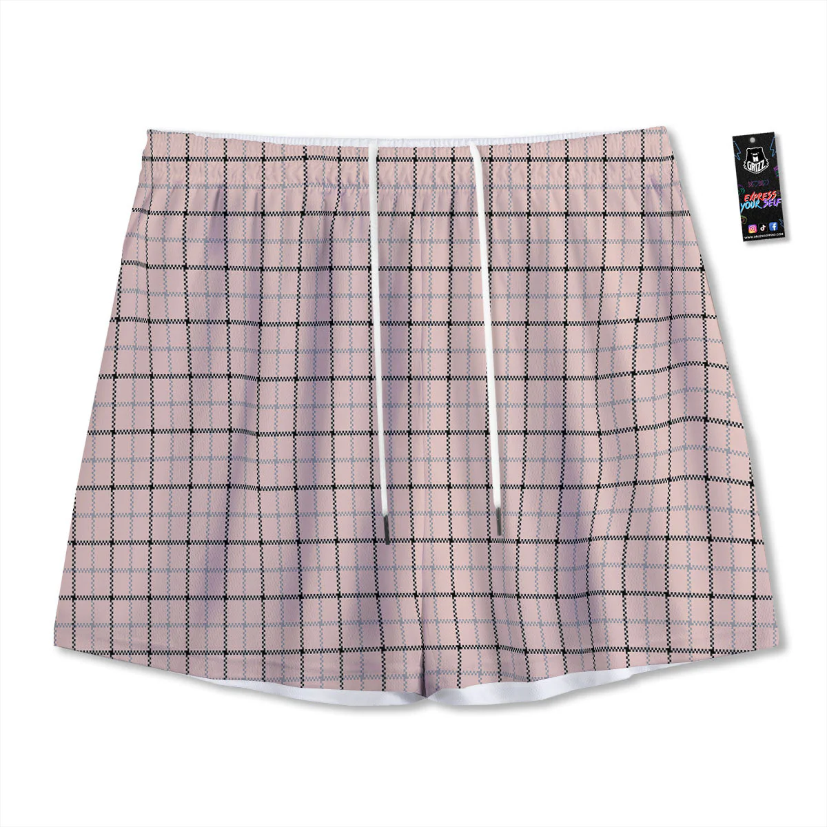 Pink Pastel And Black Tattersall Print Mesh Shorts